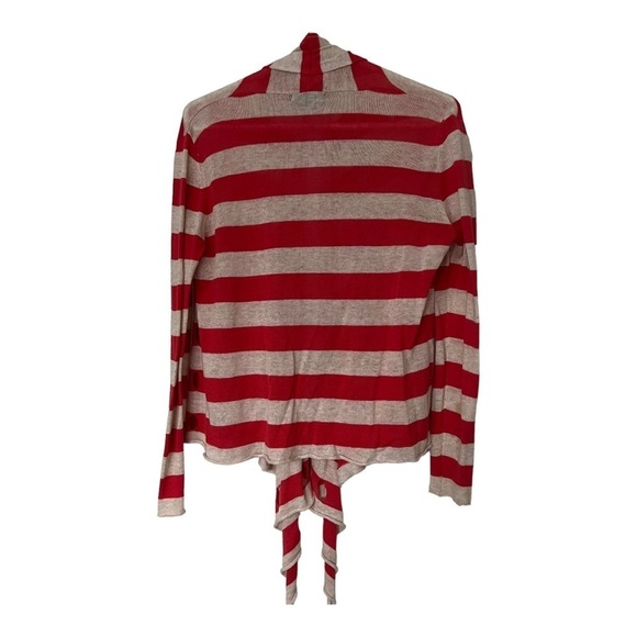 Jealous Tomato Cardigan Sweater Open Front Distressed Striped Coral Cream Sz S - Picture 2 of 5